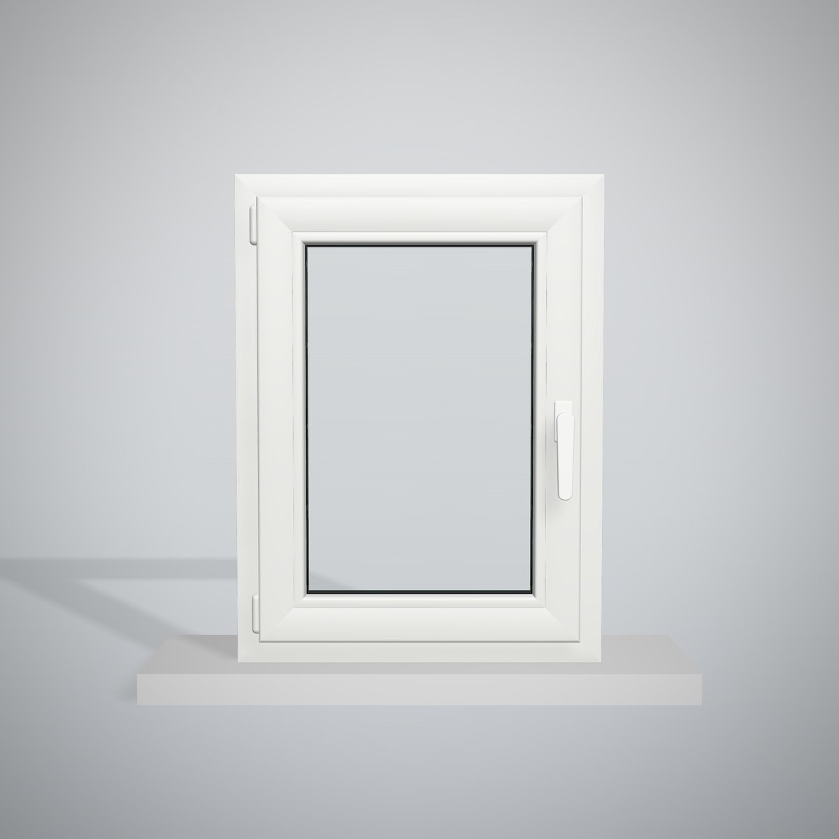Ventana de PVC blanca de 60 × 80 cm, 1 hoja oscilobatiente, vista de frente